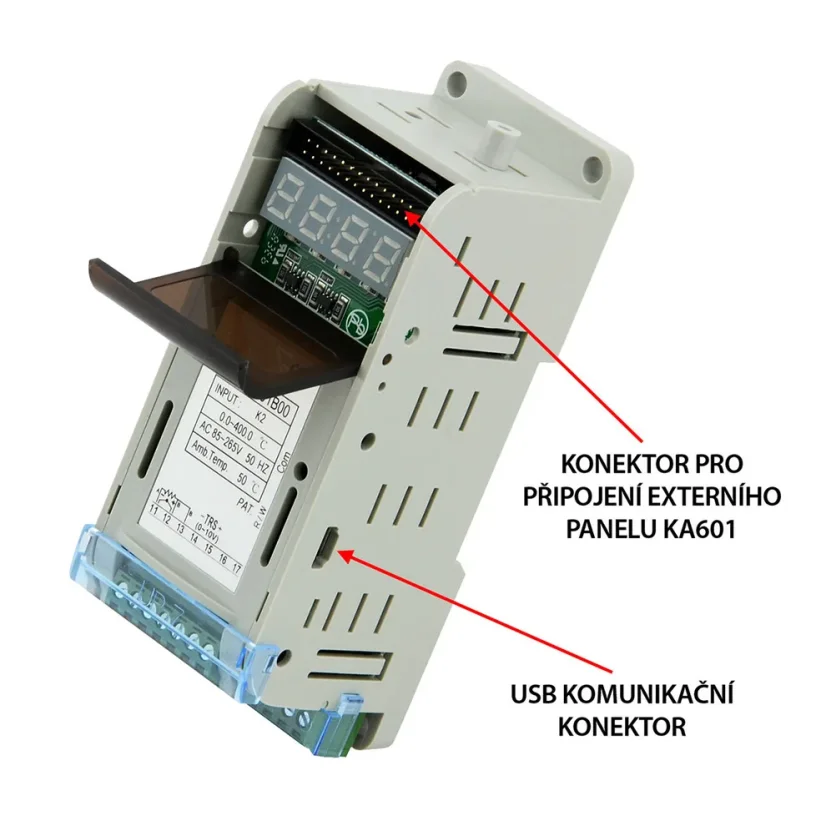 Teplotní PID regulátor s externím programováním (1x relé) - Typ vstupu: TC typ K, Rozsah vstupu: 0 až 200,0°C, Regulační výstupy: 1x relé, Lineární výstup: Není